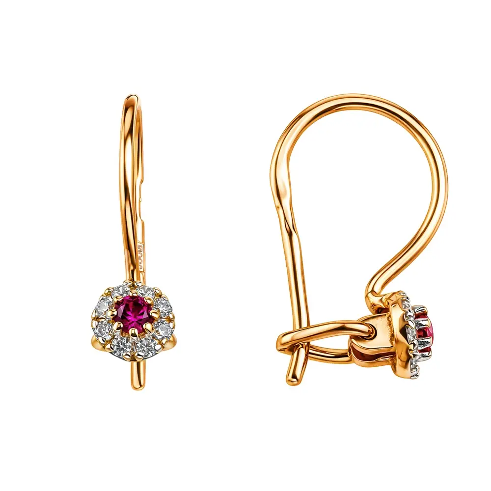 Серьги детские с фианитами из красного золота 585 пробы 3
