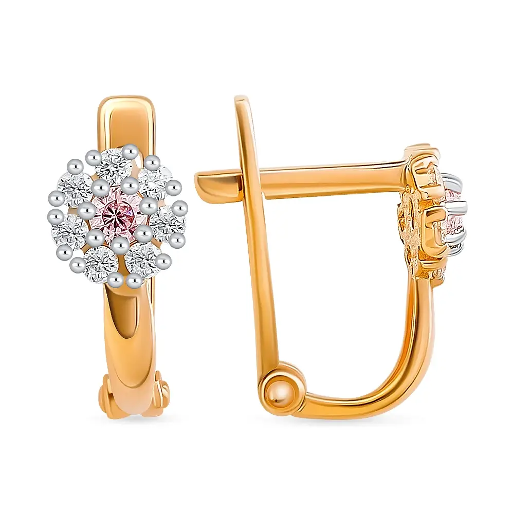 Серьги детские с фианитами из красного золота 585 пробы 3