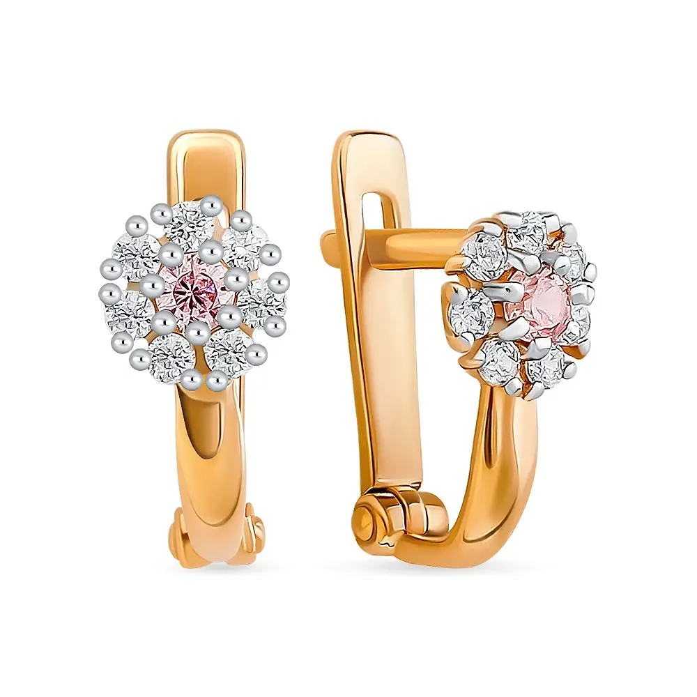 Серьги детские с фианитами из красного золота 585 пробы 1
