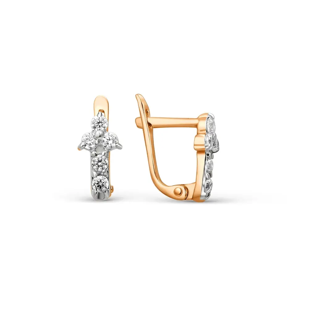 Серьги детские с фианитами из красного золота 585 пробы 1
