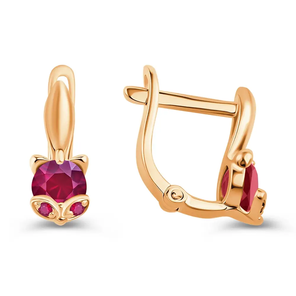 Серьги детские с фианитами из красного золота 585 пробы 3