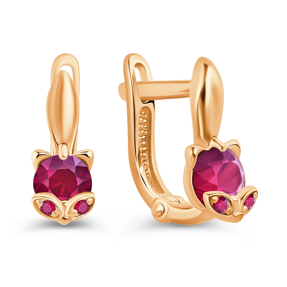 Серьги детские с фианитами из красного золота 585 пробы