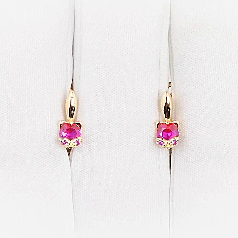 Серьги детские с фианитами из красного золота 585 пробы