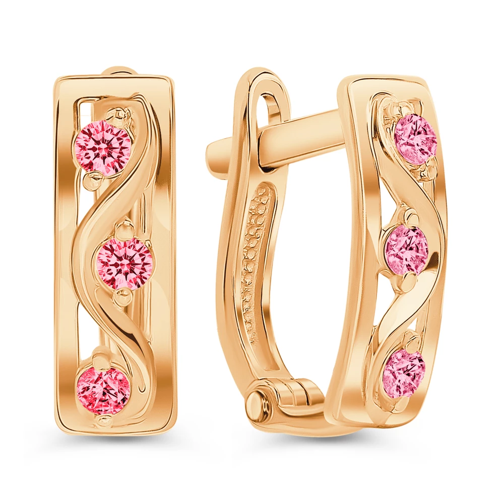 Серьги детские с фианитами из красного золота 375 пробы