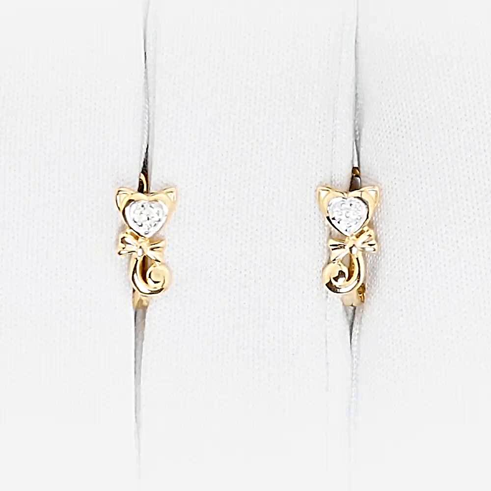 Серьги  Кошка детские с фианитами из красного золота 375 пробы 1