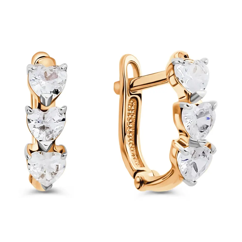 Серьги детские с фианитами из красного золота 375 пробы 1