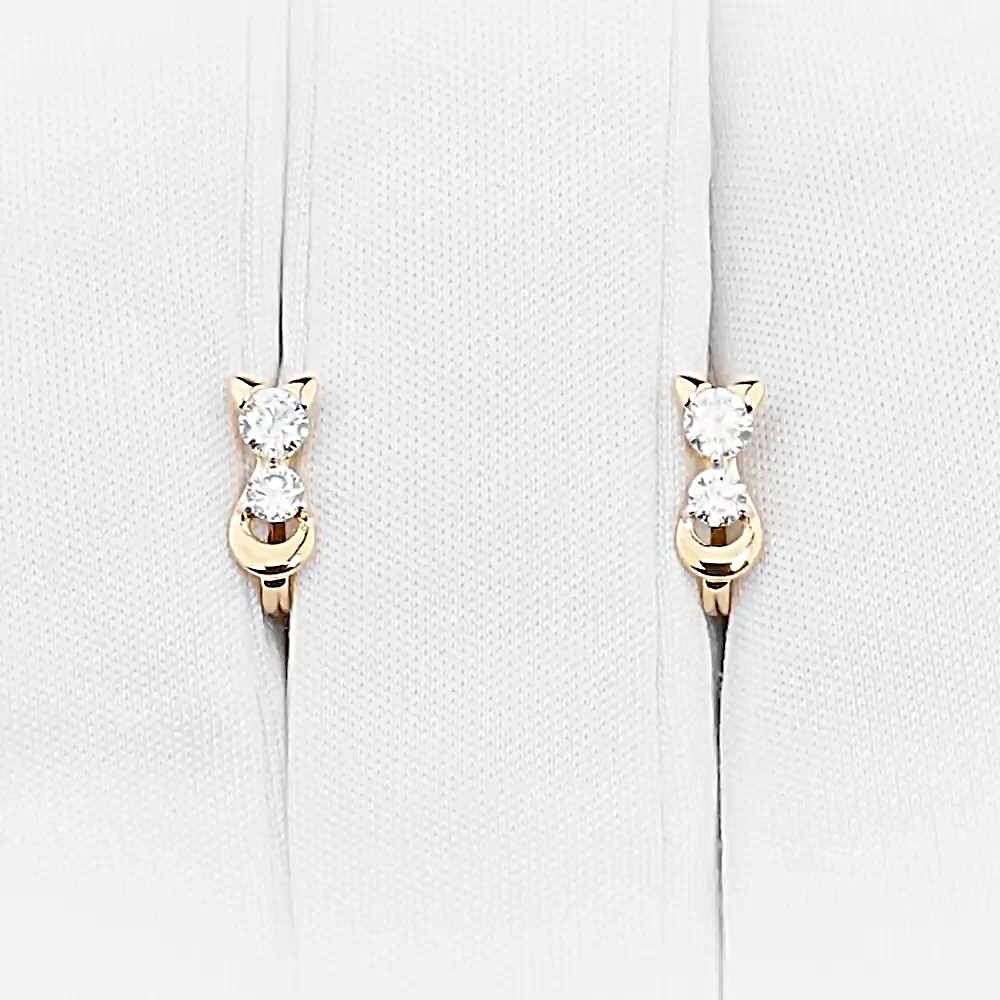 Серьги  Кошка детские с фианитами из красного золота 585 пробы