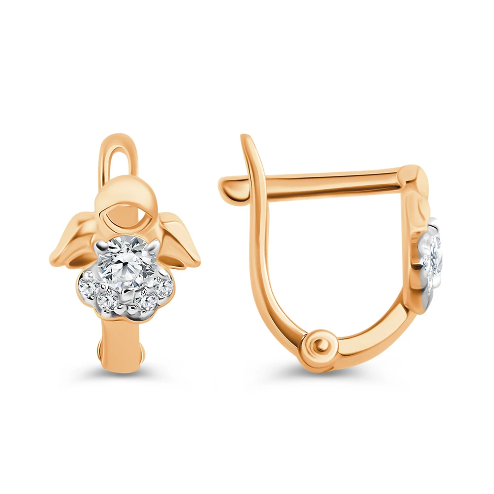 Серьги детские с фианитами из красного золота 585 пробы