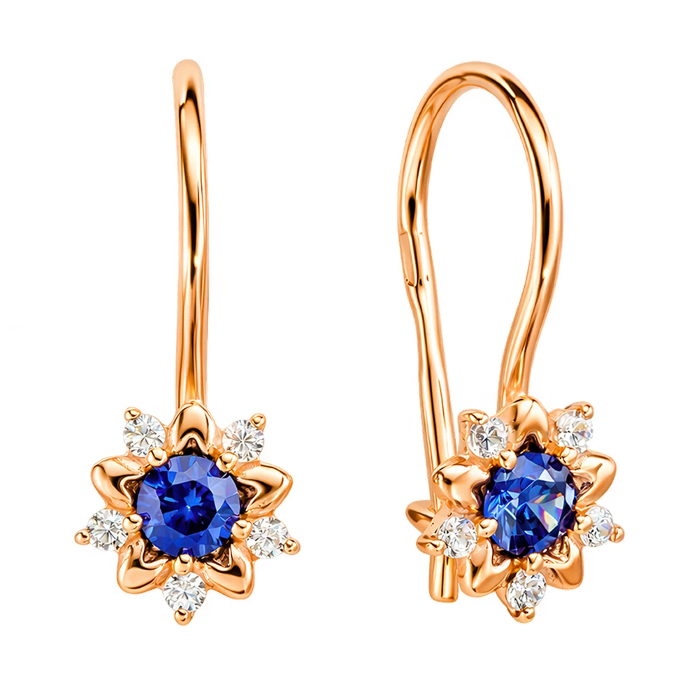 Серьги детские с фианитами из красного золота 375 пробы