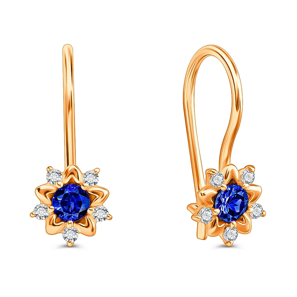 Серьги детские с фианитами из красного золота 375 пробы