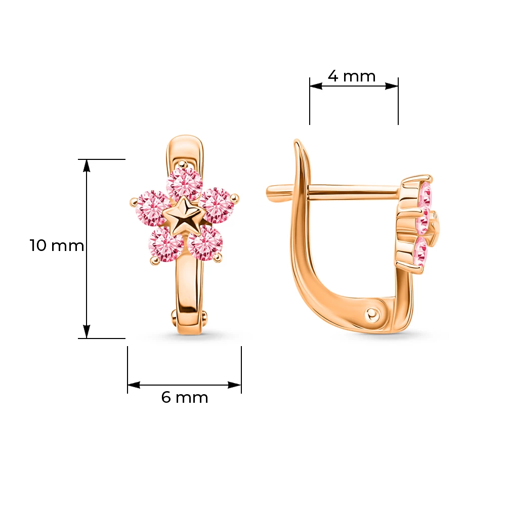 Серьги детские с фианитами из красного золота 375 пробы
