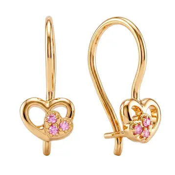 Серьги детские с фианитами из красного золота 585 пробы