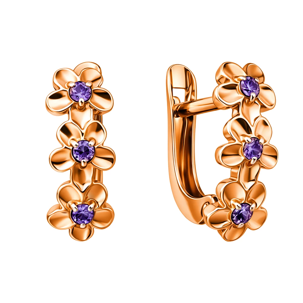 Серьги детские с фианитами из красного золота 375 пробы 2