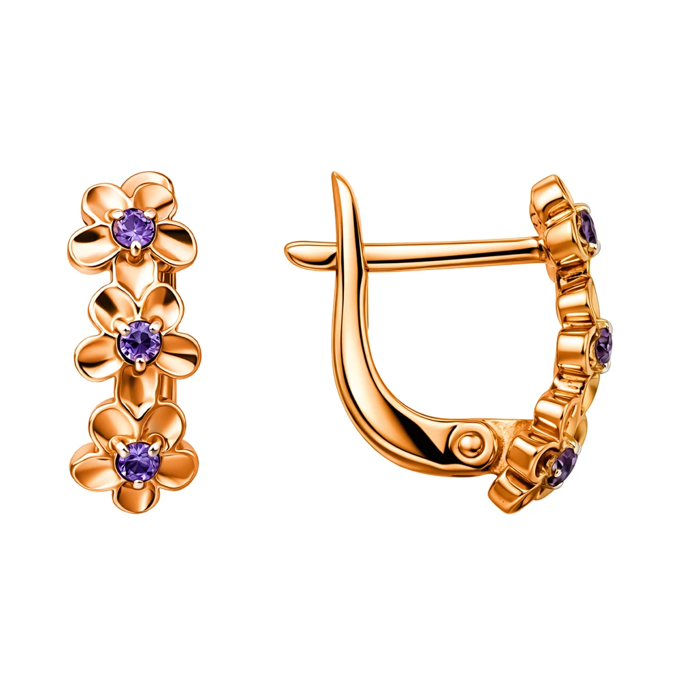 Серьги детские с фианитами из красного золота 375 пробы 3