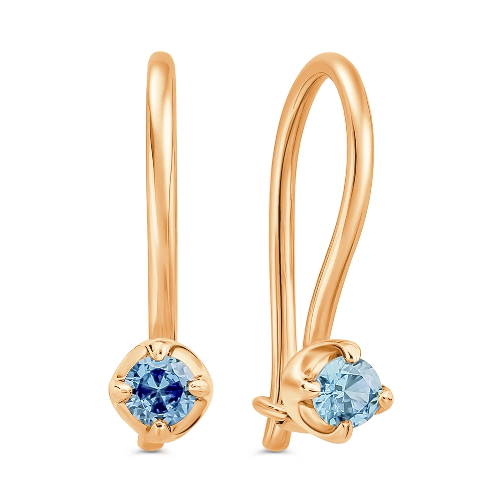 Серьги детские с фианитами из красного золота 375 пробы
