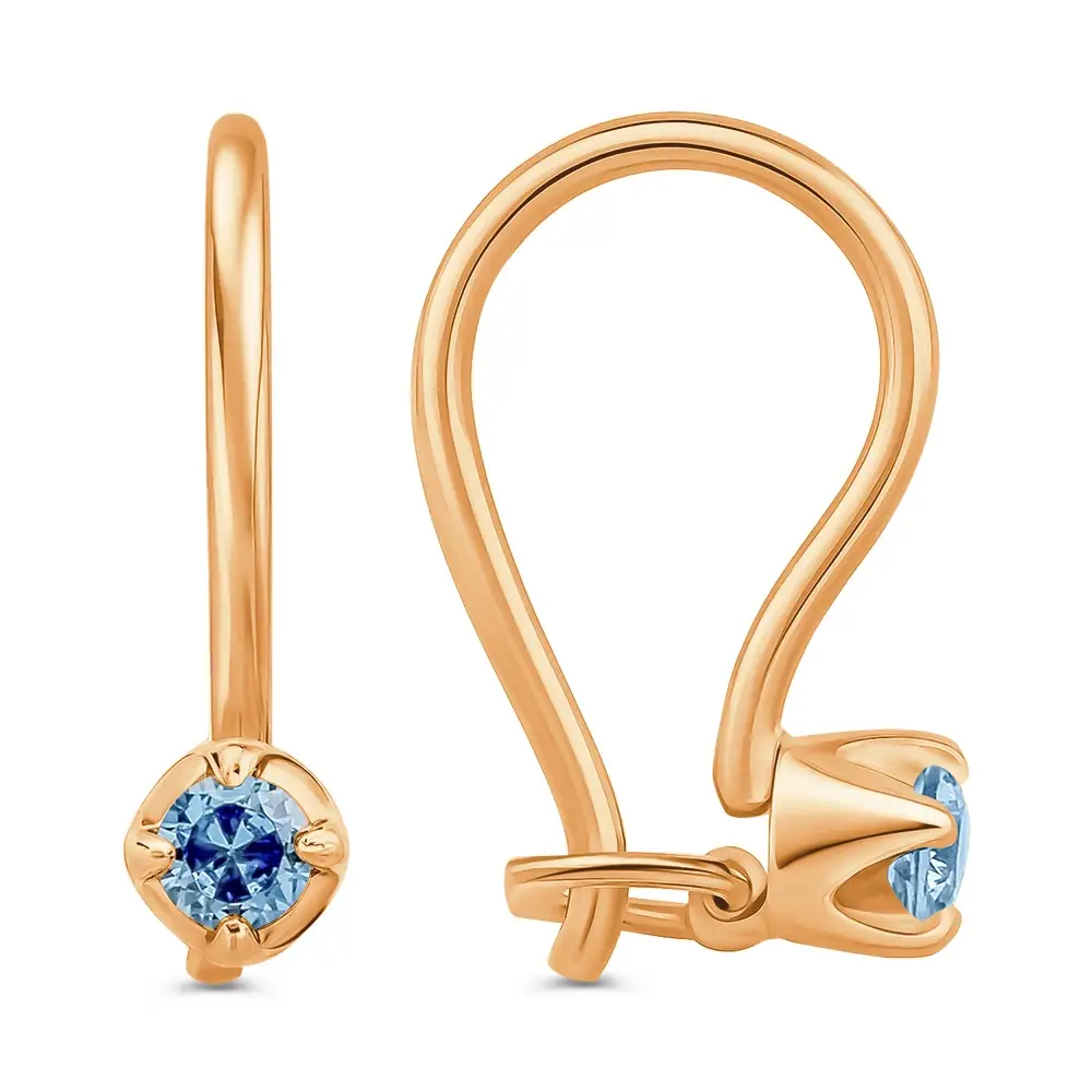 Серьги детские с фианитами из красного золота 375 пробы 3