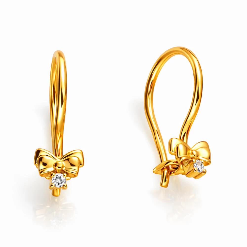 Серьги детские с фианитами из красного золота 585 пробы