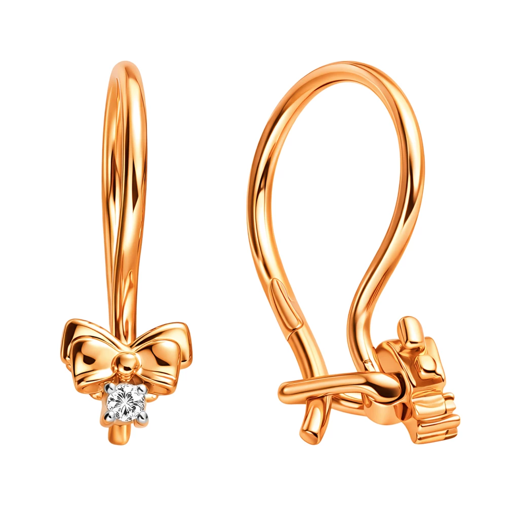 Серьги детские с фианитами из красного золота 585 пробы