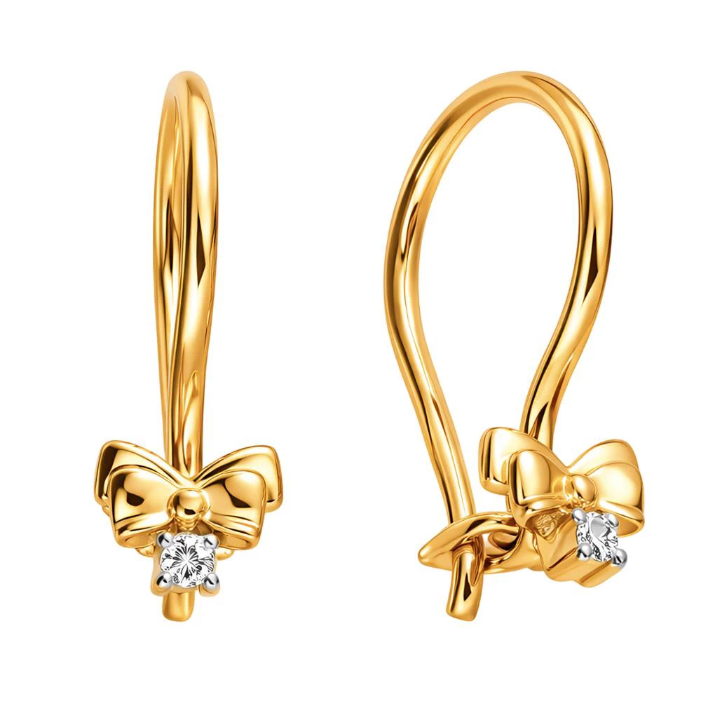 Серьги детские с фианитами из красного золота 585 пробы