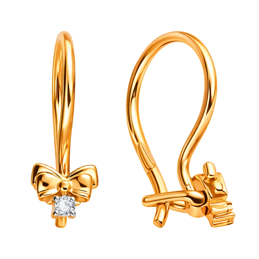 Серьги детские с фианитами из красного золота 585 пробы 3