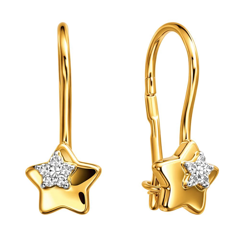 Серьги детские с фианитами из красного золота 585 пробы