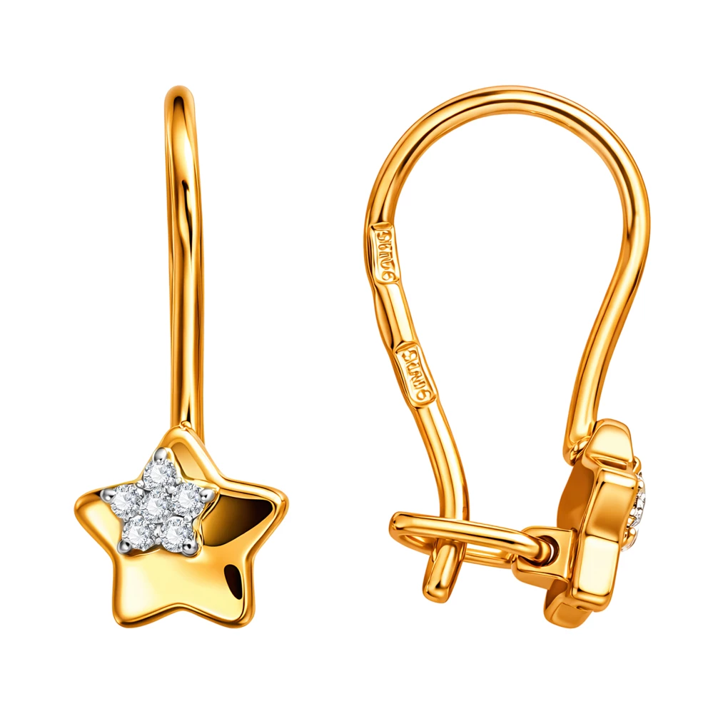 Серьги детские с фианитами из красного золота 585 пробы