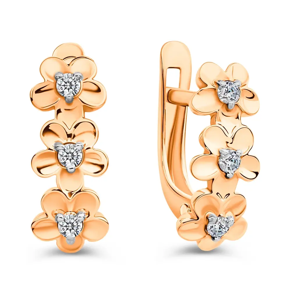Серьги детские с фианитами из красного золота 375 пробы 1