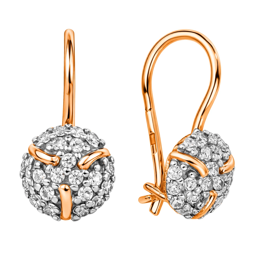 Серьги детские с фианитами из красного золота 375 пробы