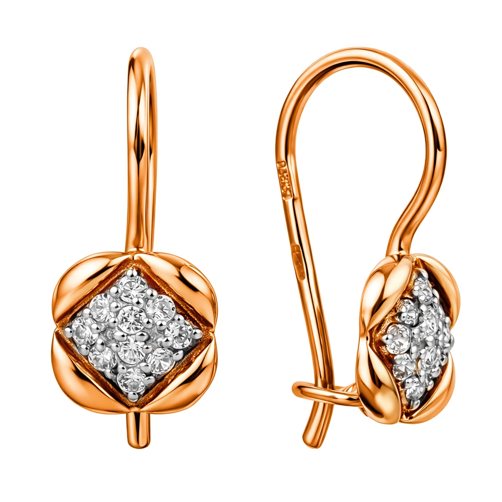 Серьги детские с фианитами из красного золота 375 пробы