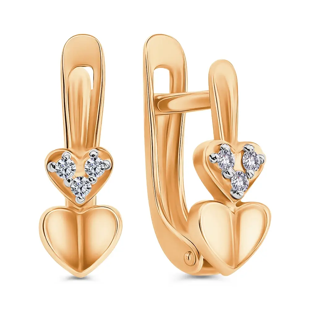 Серьги детские с фианитами из красного золота 375 пробы 1