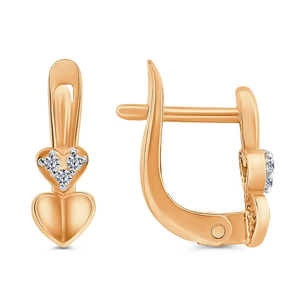 Серьги детские с фианитами из красного золота 375 пробы 3