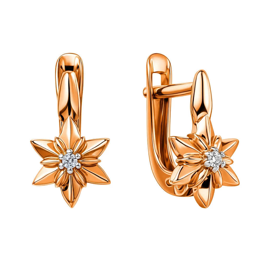 Серьги детские с фианитами из красного золота 375 пробы 2