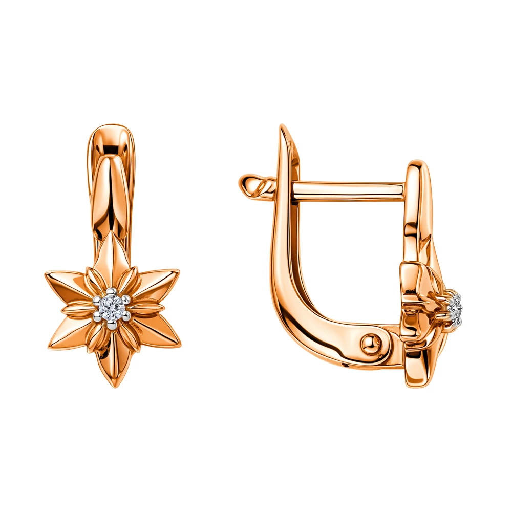 Серьги детские с фианитами из красного золота 375 пробы 3