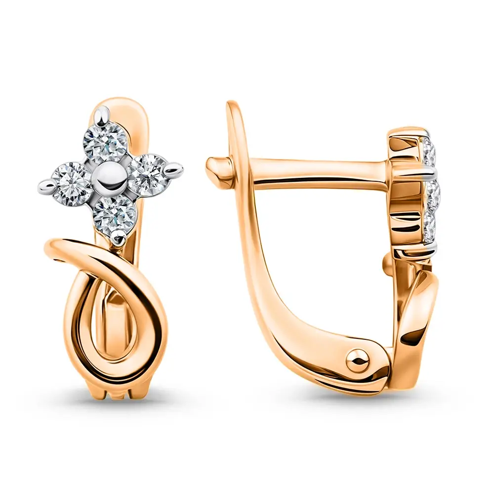 Серьги детские с фианитами из красного золота 375 пробы 3