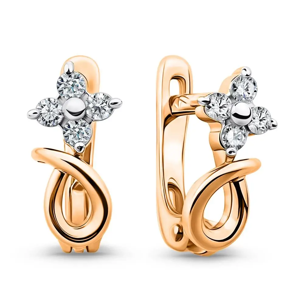 Серьги детские с фианитами из красного золота 375 пробы 1