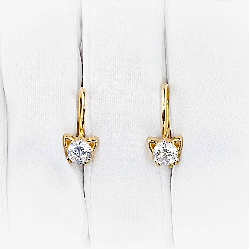 Серьги  Кошка детские с фианитами из красного золота 375 пробы 1