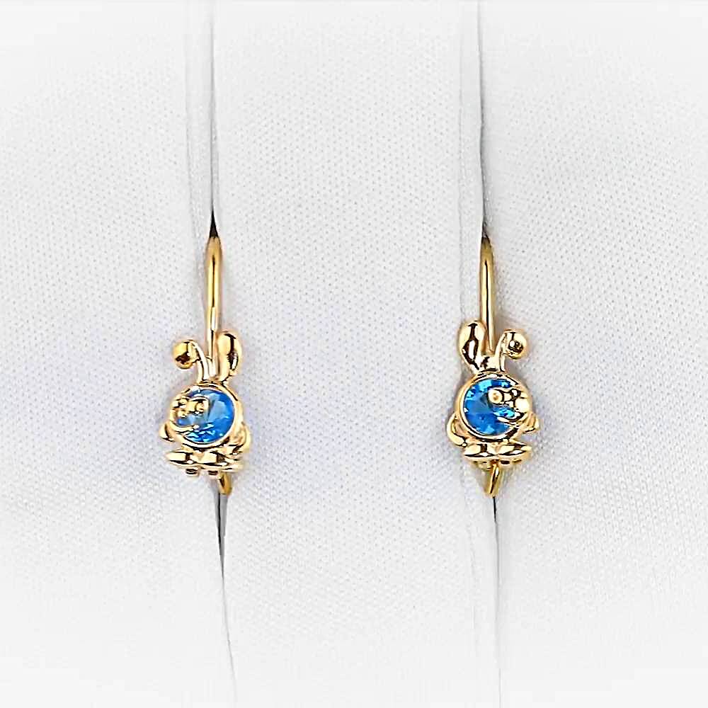 Серьги  Заяц детские с фианитами из красного золота 375 пробы