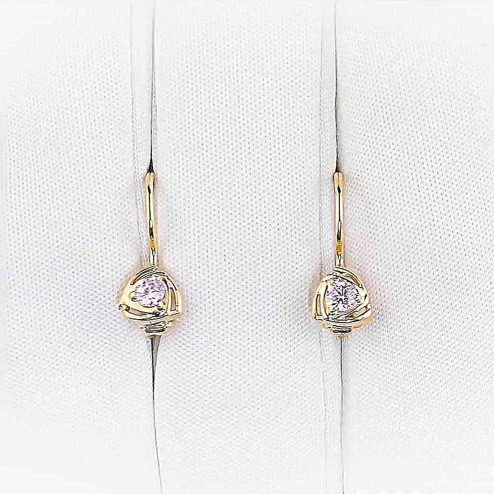 Серьги детские с фианитами из красного золота 375 пробы