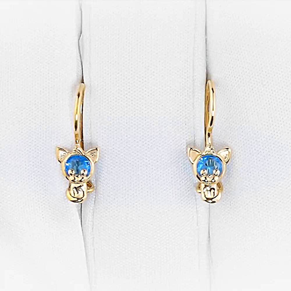 Серьги  Кошка детские с фианитами из красного золота 375 пробы