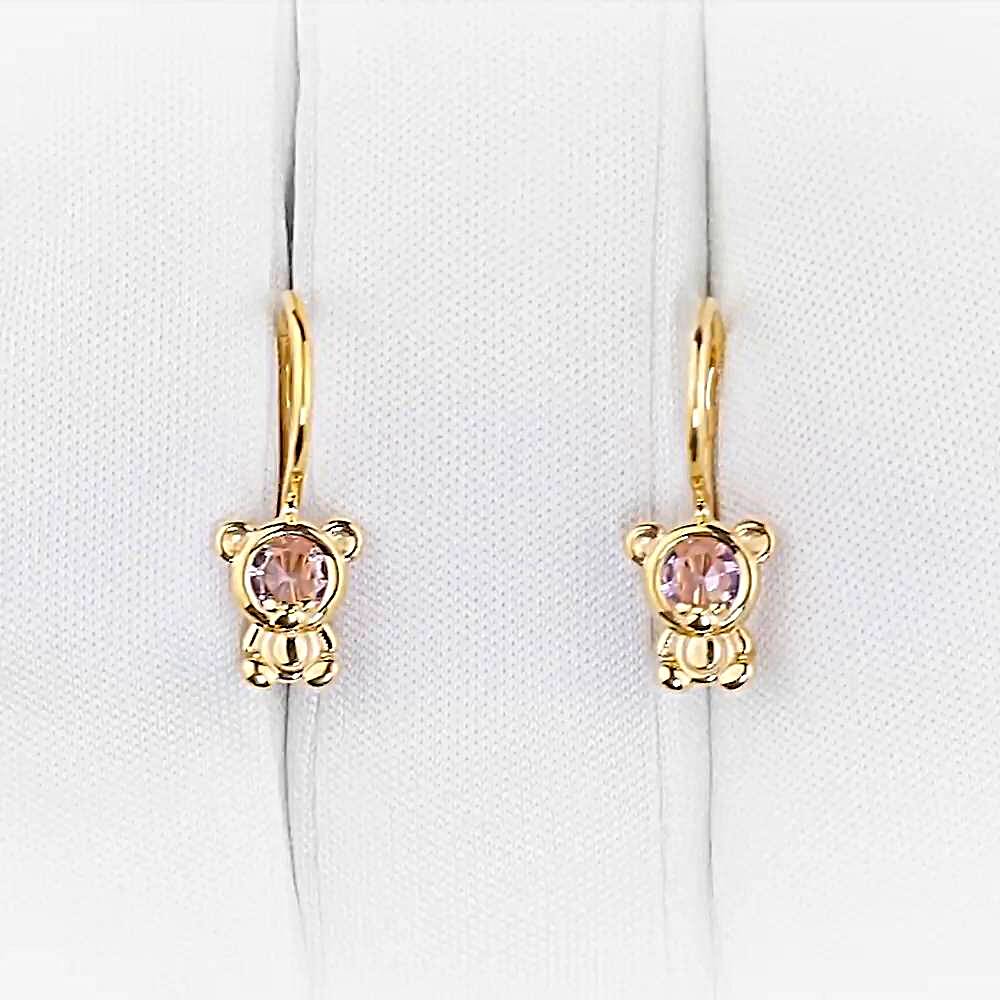 Серьги  Мишка детские с фианитами из красного золота 375 пробы 1