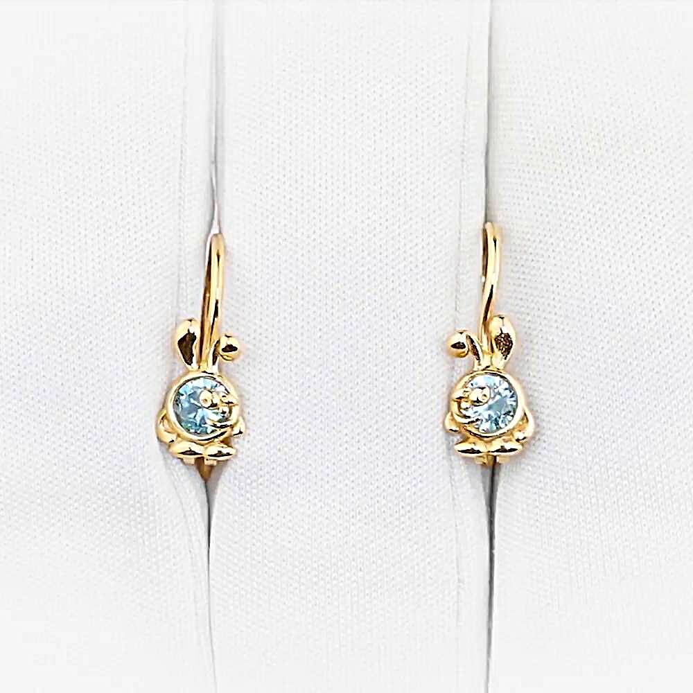Серьги  Заяц детские с фианитами из красного золота 585 пробы 1