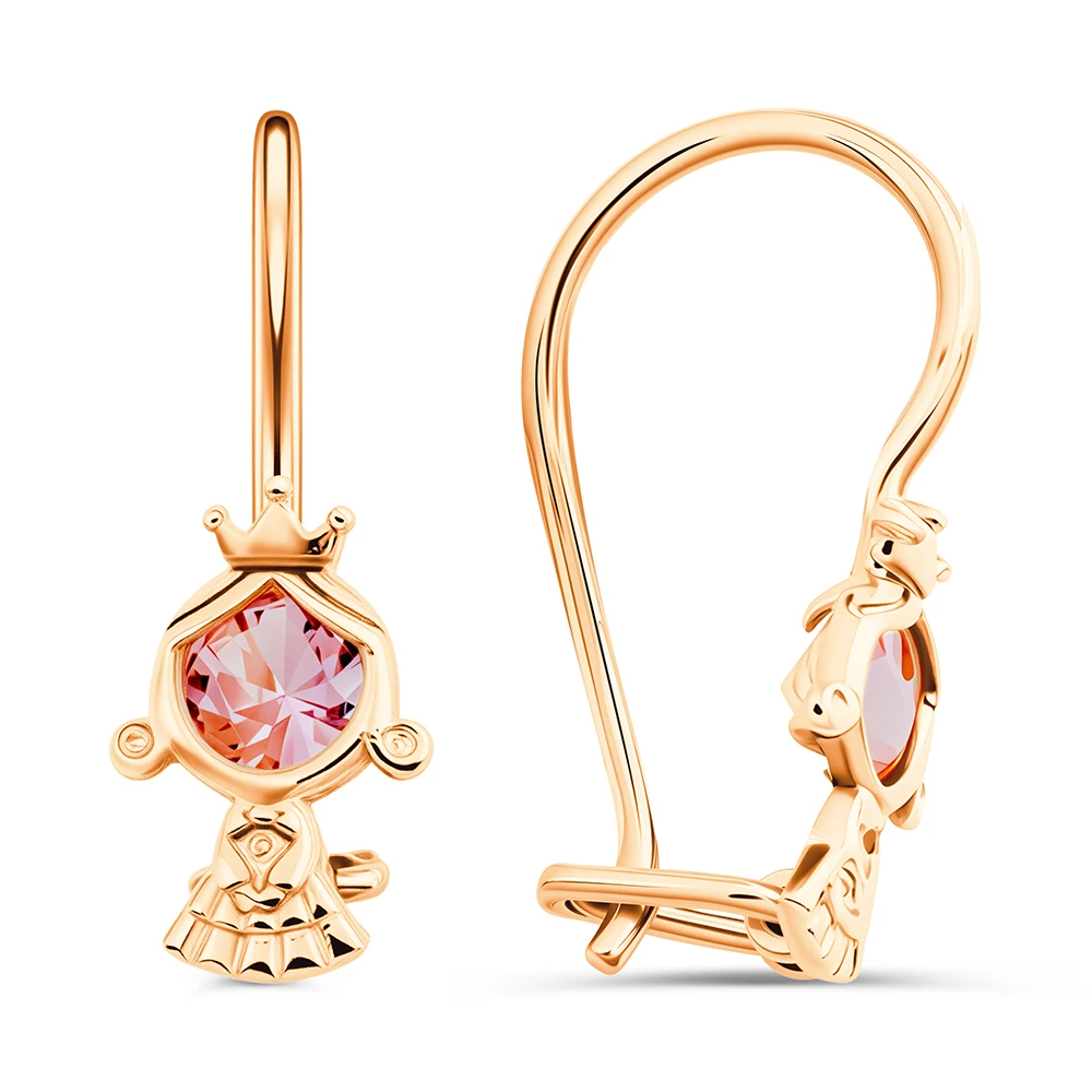 Серьги детские с фианитами из красного золота 375 пробы