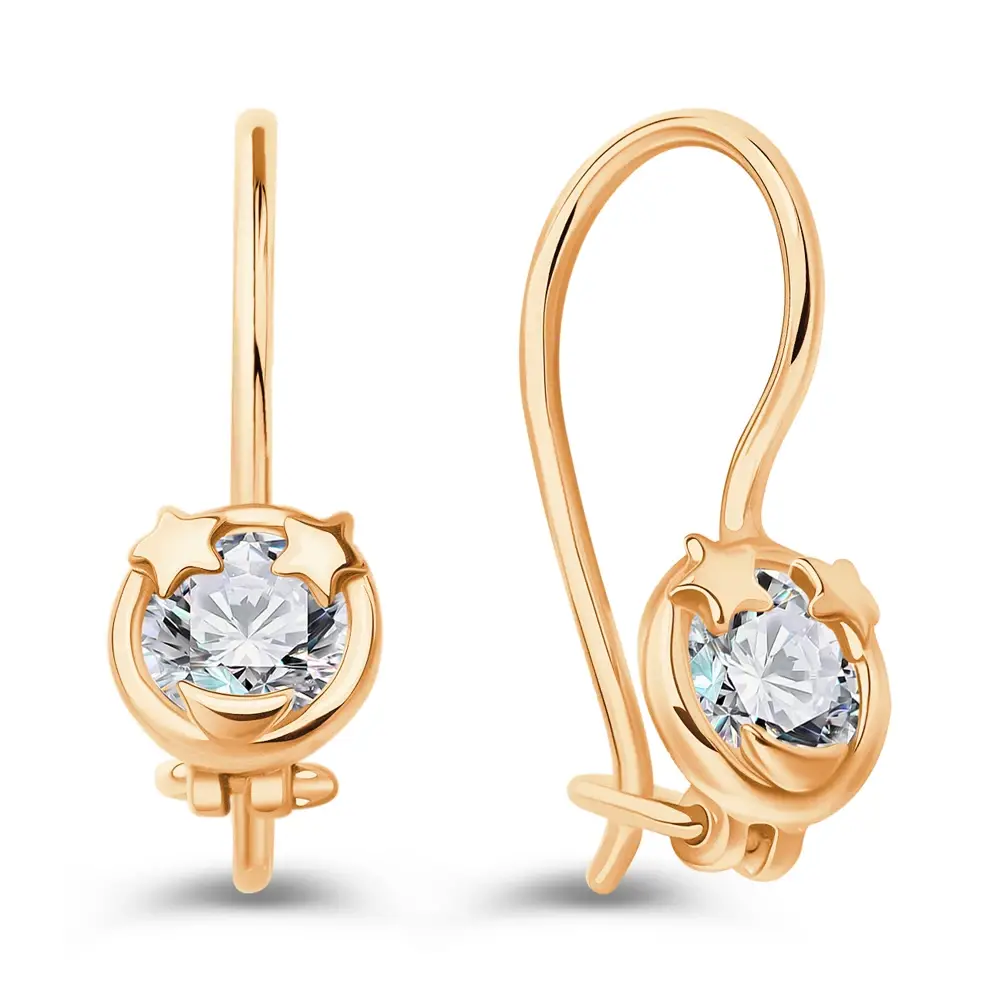 Серьги детские с фианитами из красного золота 585 пробы 1