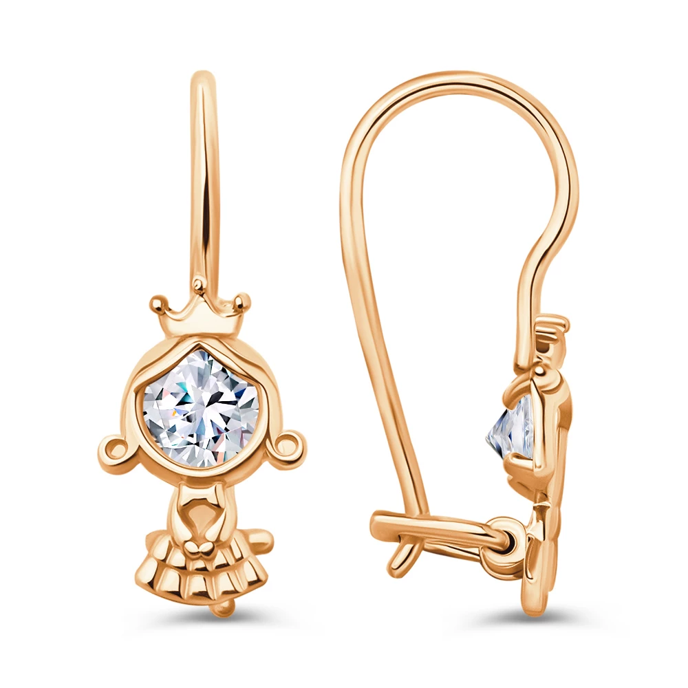 Серьги детские с фианитами из красного золота 375 пробы