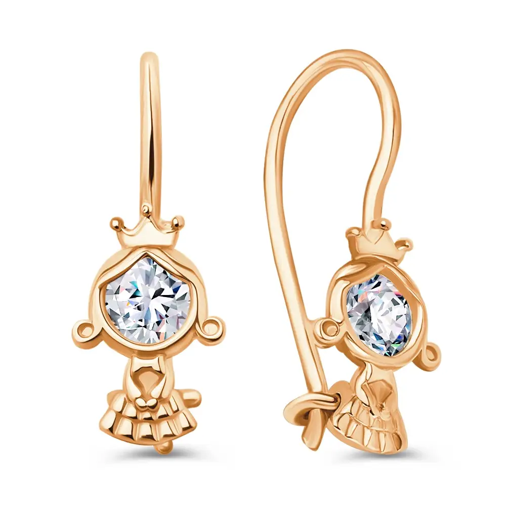 Серьги детские с фианитами из красного золота 375 пробы 1