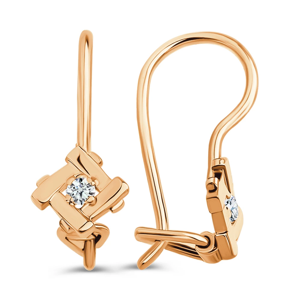 Серьги детские с фианитами из красного золота 375 пробы