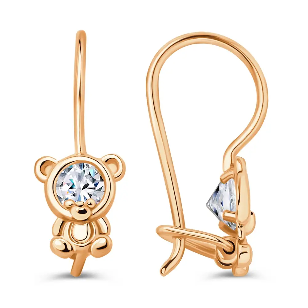 Серьги детские с фианитами из красного золота 375 пробы 3