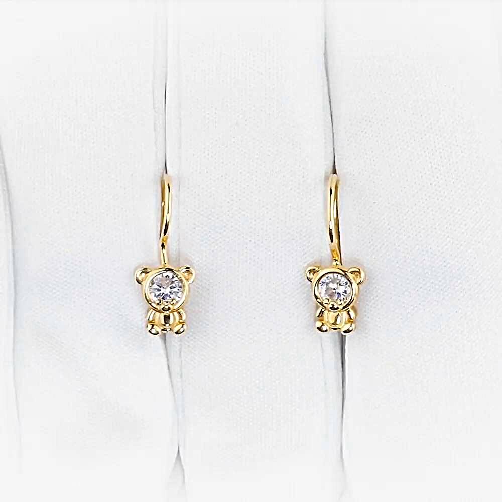 Серьги  Мишка детские с фианитами из красного золота 375 пробы 1