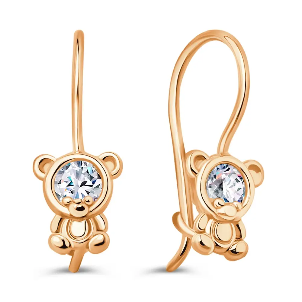 Серьги детские с фианитами из красного золота 375 пробы 1