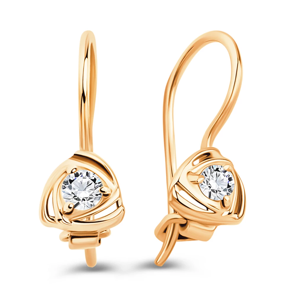 Серьги детские с фианитами из красного золота 375 пробы